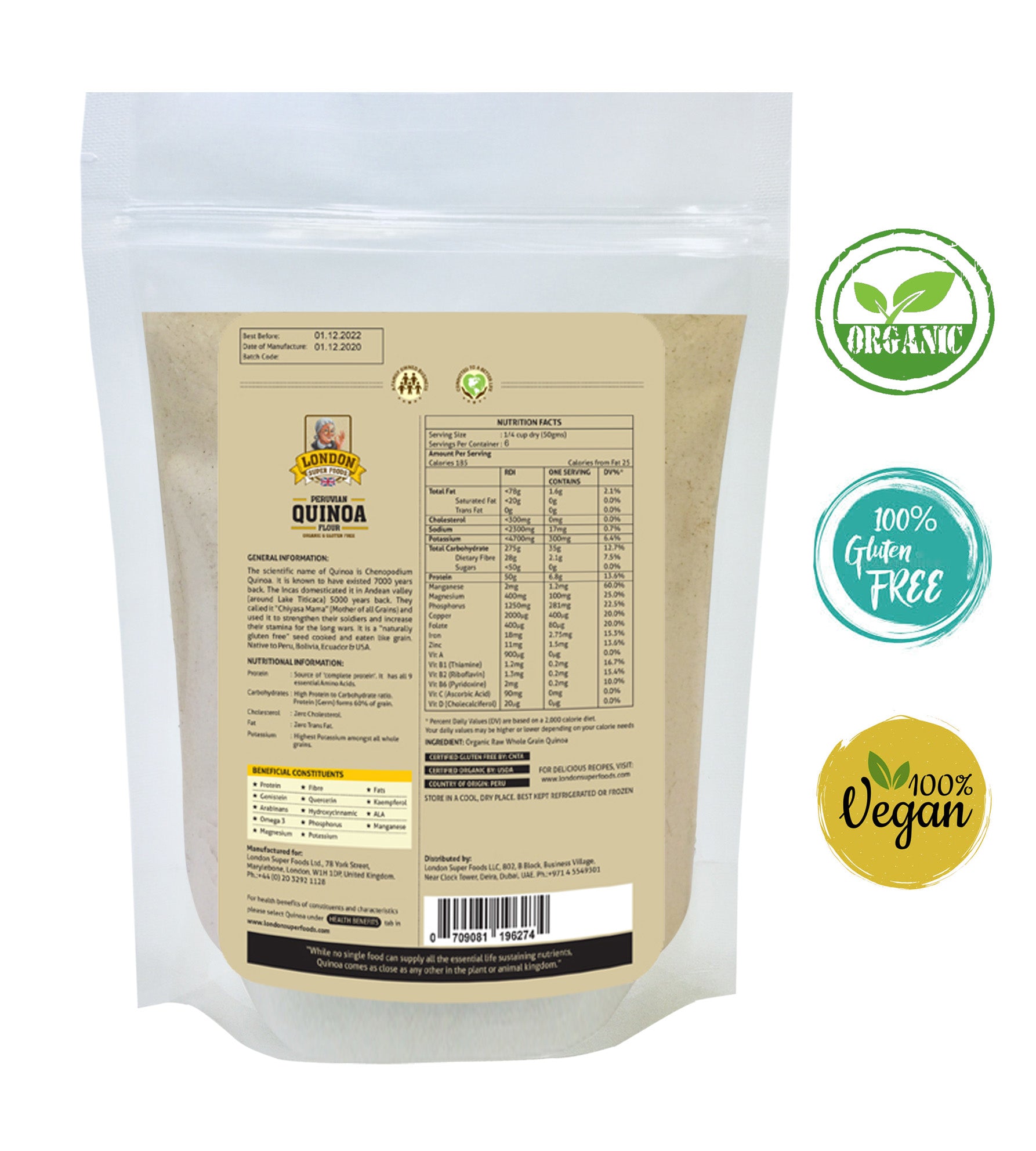 LONDON SUPER FOODS Organic Peruvian Quinoa Flour, 300g