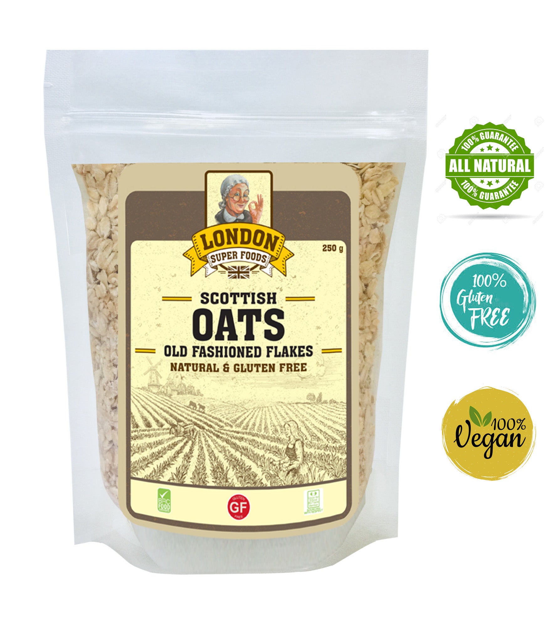 LONDON SUPER FOODS Scottish Natural Rolled Oats, 250g