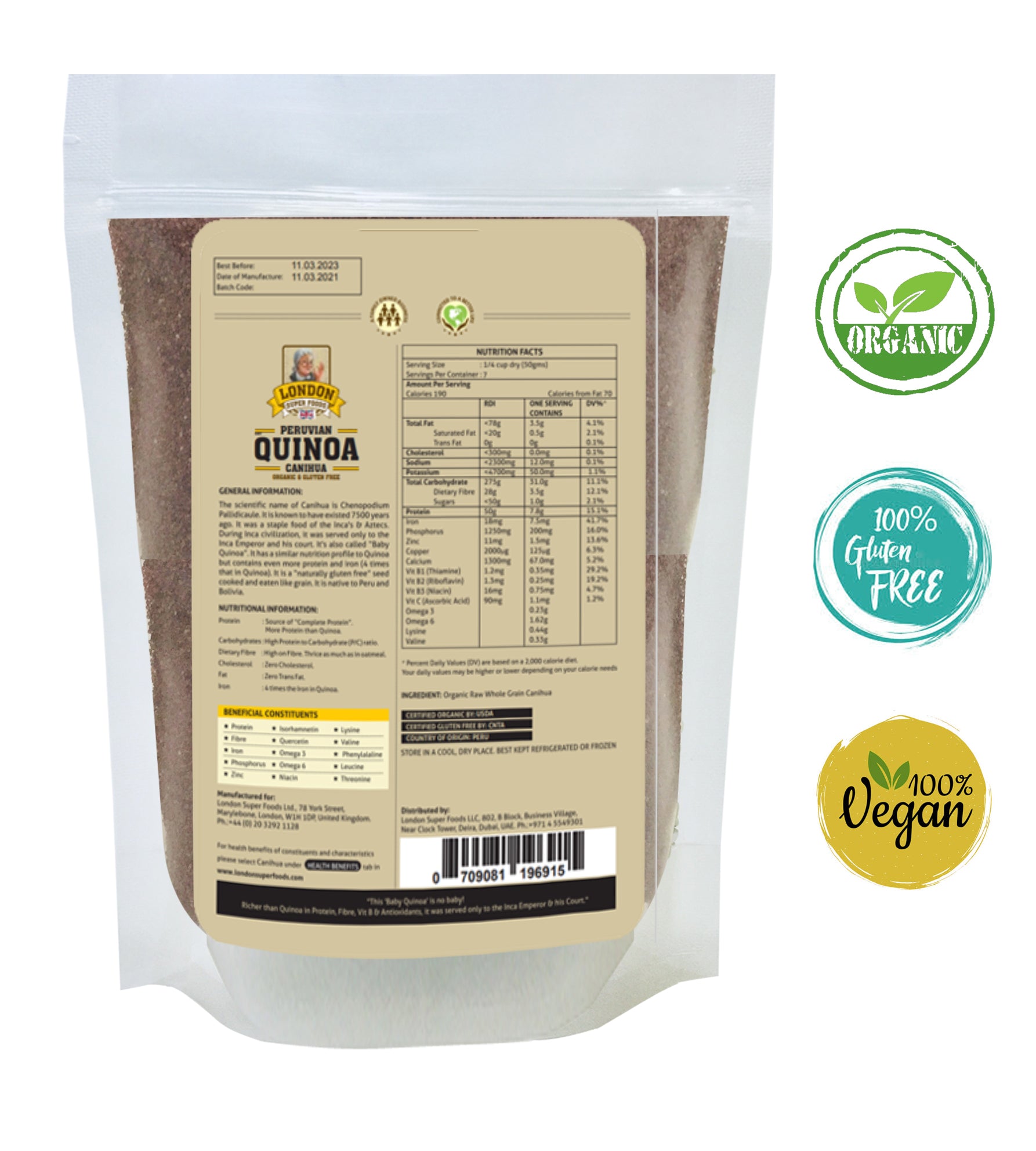 LONDON SUPER FOODS Peruvian Organic Baby Quinoa Canihua, 350g