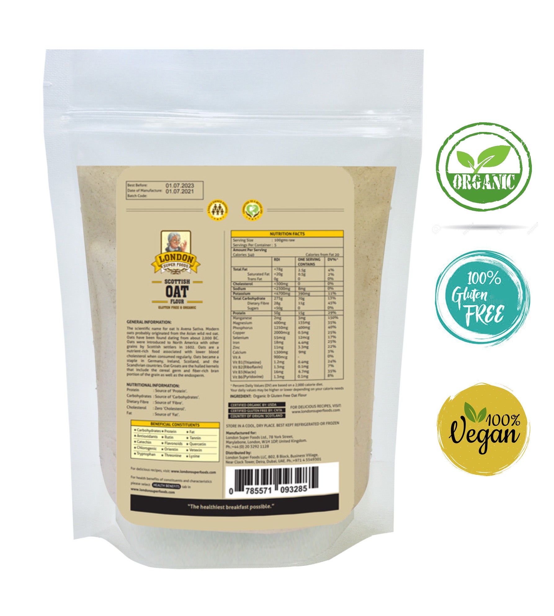 LONDON SUPER FOODS Scottish Organic Oat Flour, 300g - Gluten Free