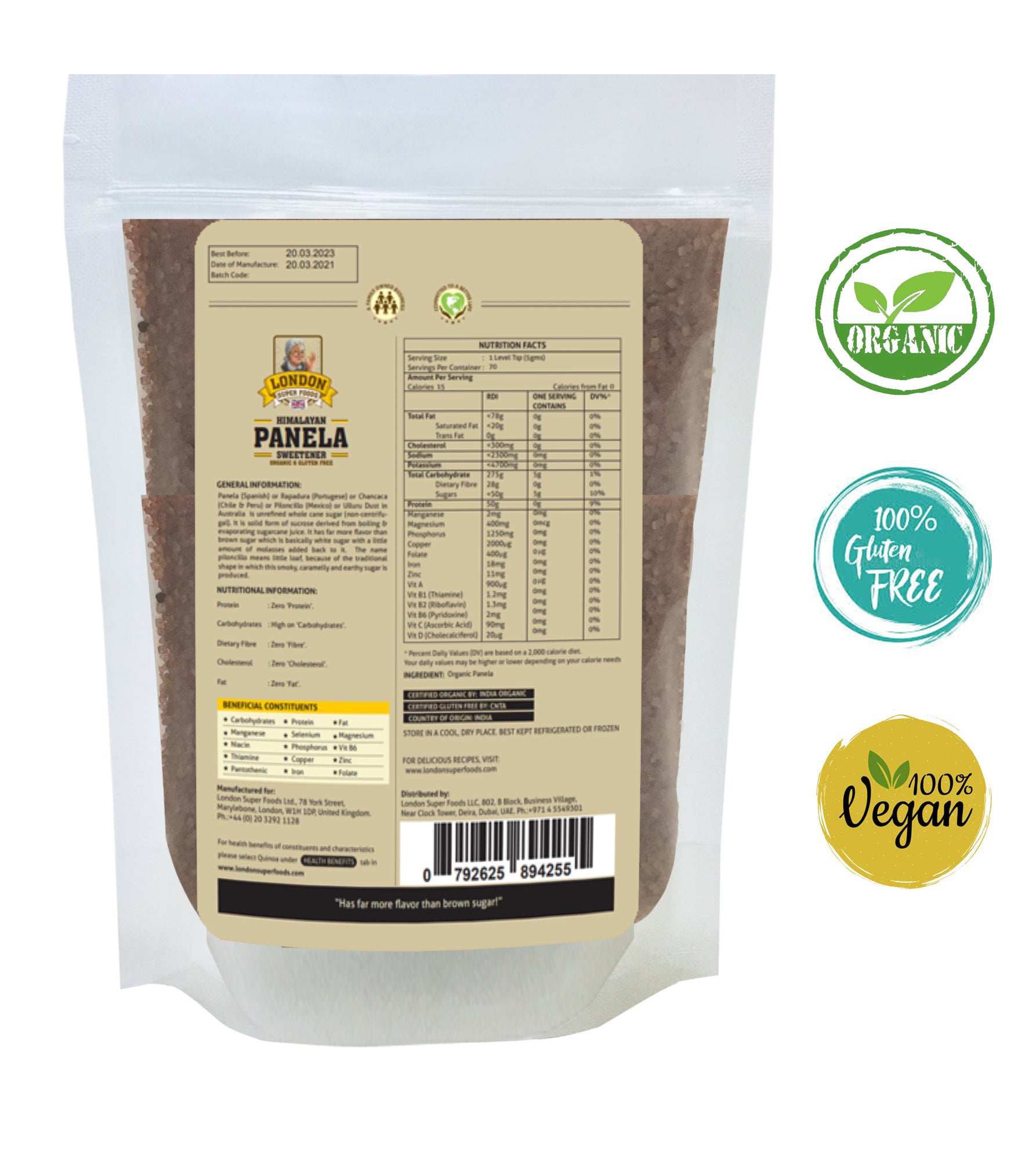LONDON SUPER FOODS Himalayan Organic Panela , 350g - Gluten Free