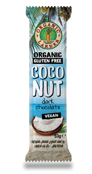 ORGANIC LARDER Coconut Dark Choco Bar, 53g - Organic, Gluten Free, Natural