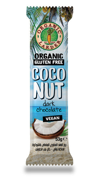 ORGANIC LARDER Coconut Dark Choco Bar, 53g - Organic, Gluten Free, Natural