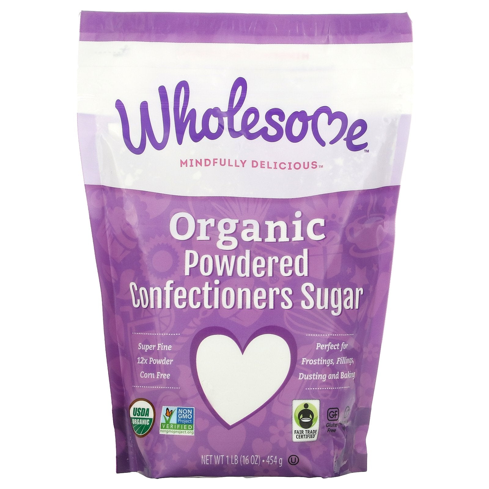 WHOLESOME Organic Powdered Confectioners Sugar Sweetener, 454g