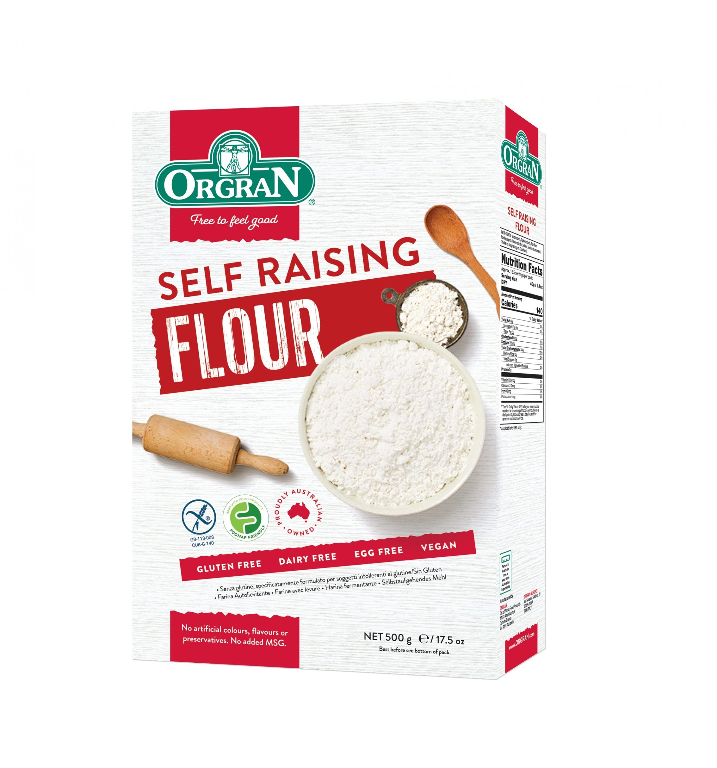 ORGRAN Self Raising Flour, 500g, Vegan, Gluten Free, Non GMO, Nut Free