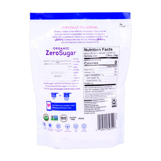 WHOLESOME Organic Zero Sugar - Erythritol, 340g