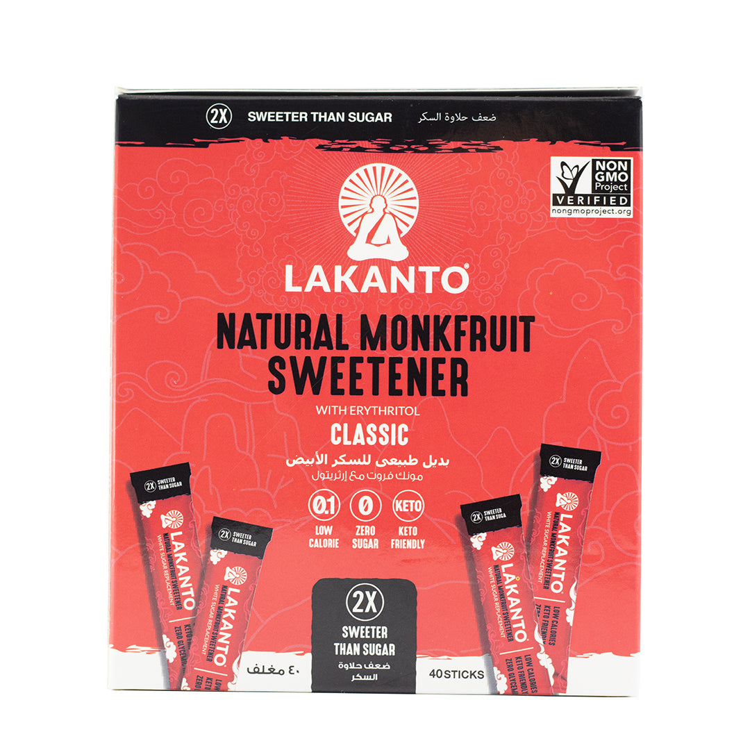 LAKANTO Monkfruit Sweetener with Erythritol, Classic, 100g - Pack of 40 Sticks