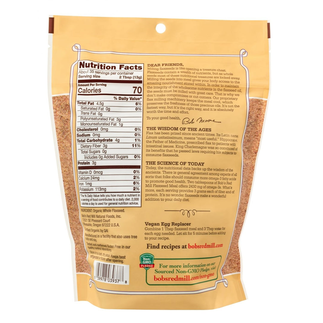 BOB'S RED MILL Organic Whole Ground Flaxseed Meal, 453g, Gluten Free