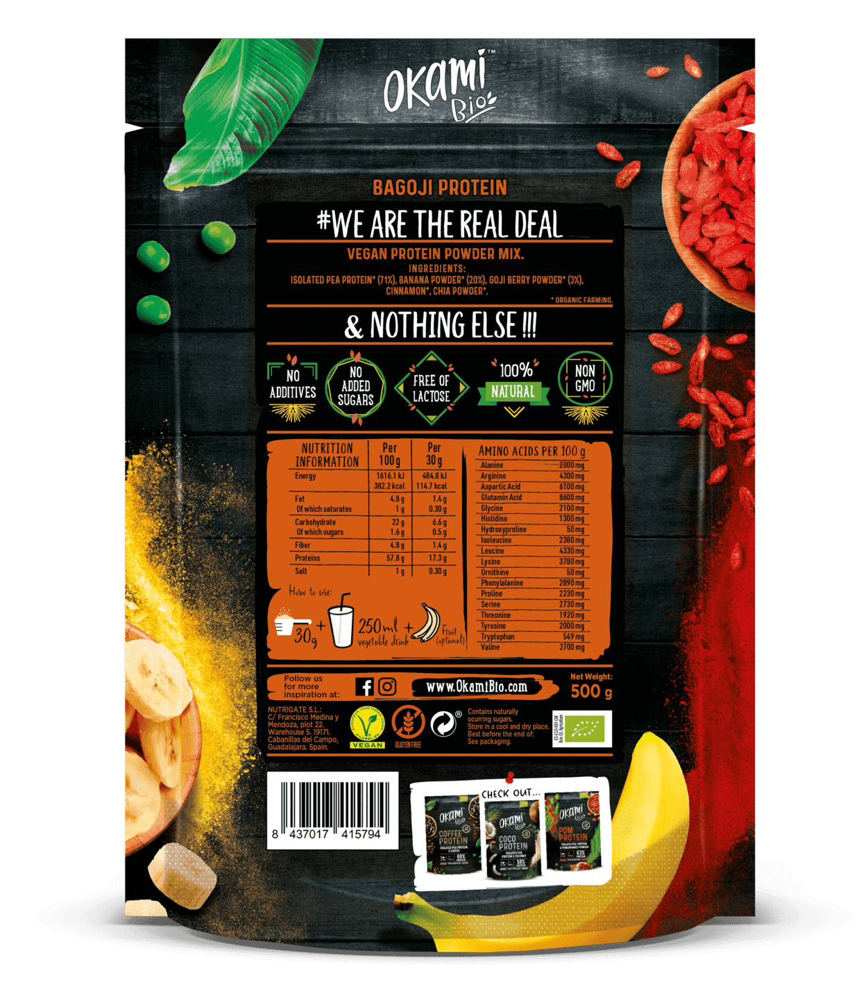 OKAMI BIO Bagoji Protein 63%, 500g