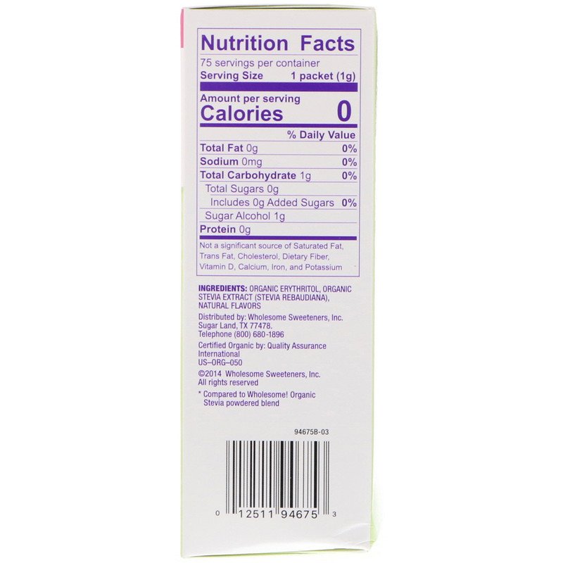 WHOLESOME Organic Stevia - Zero Calorie Sweetener Blend, 75g