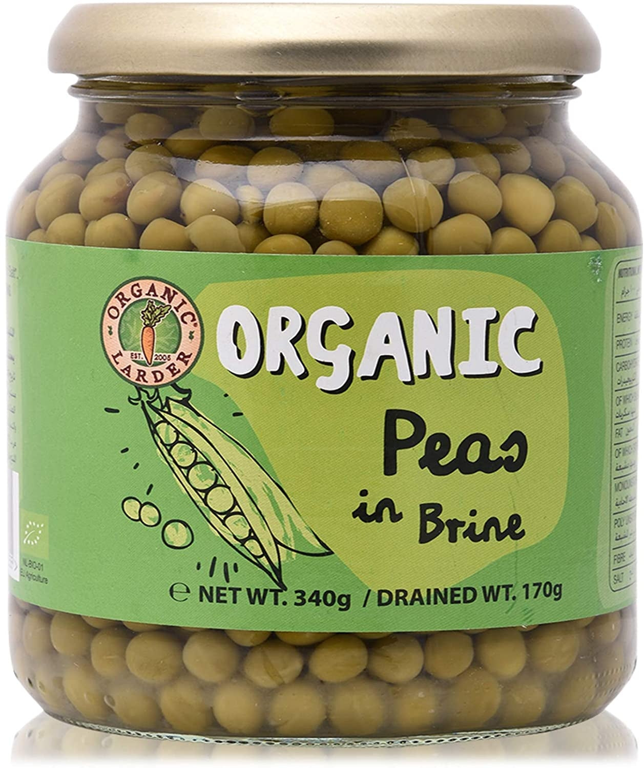 ORGANIC LARDER Peas In Brine, 340g - Organic, Vegan