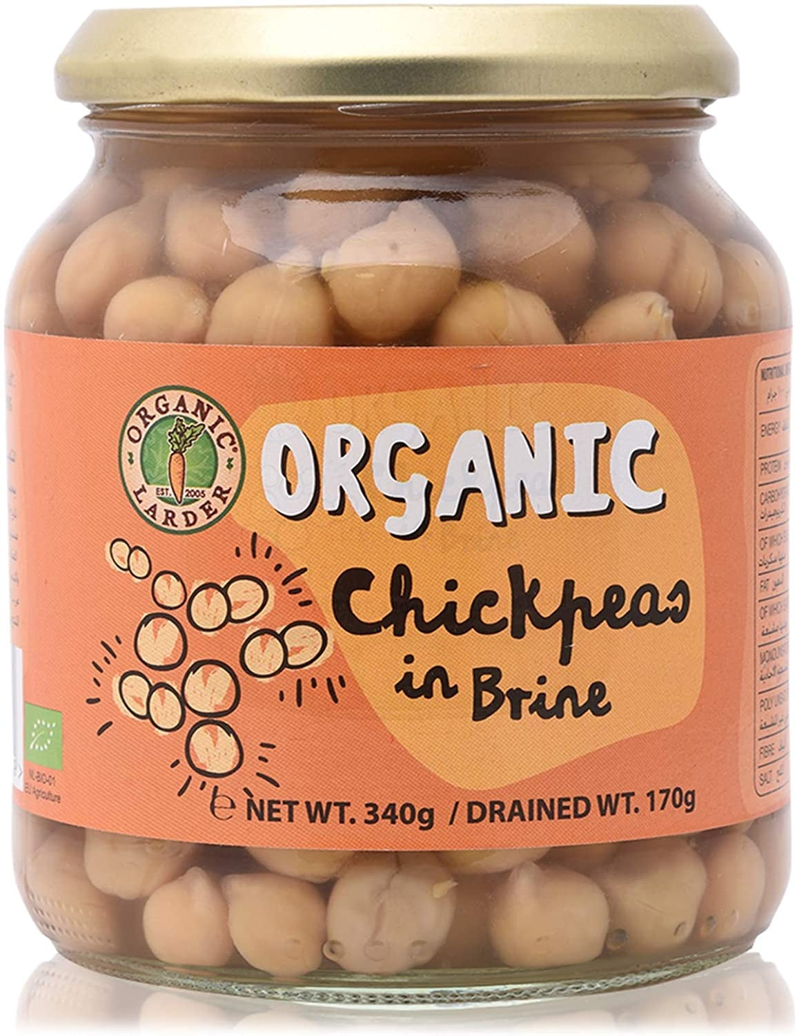 ORGANIC LARDER Chickpeas In Brine, 340g - Organic, Vegan