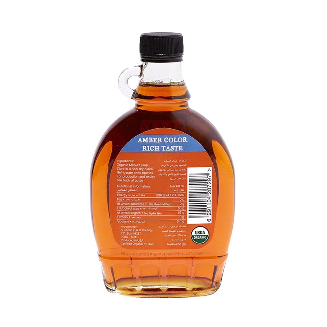 ORGANIC LARDER Maple Syrup, Grade A, Amber Color, 375ml - Organic, Vegan, Natural