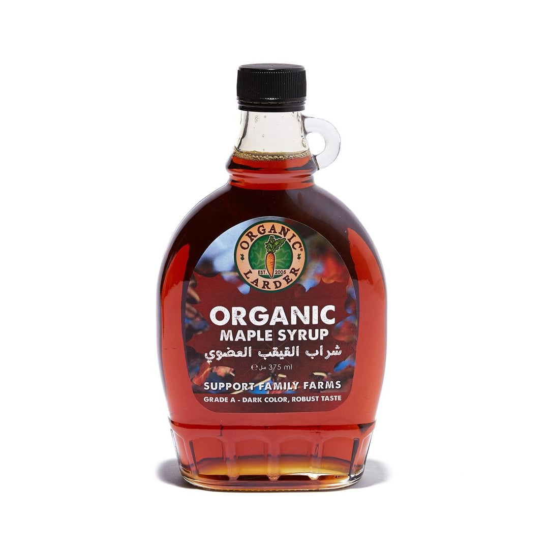 ORGANIC LARDER Maple Syrup, Grade A, Dark color, Robust Taste, 375ml - Organic, Vegan, Natural