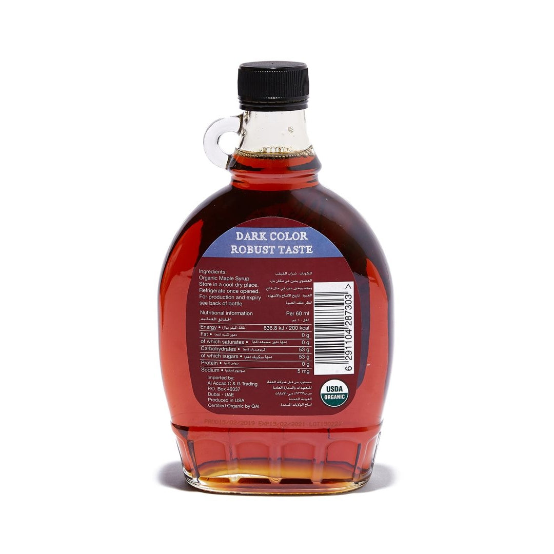 ORGANIC LARDER Maple Syrup, Grade A, Dark color, Robust Taste, 375ml - Organic, Vegan, Natural