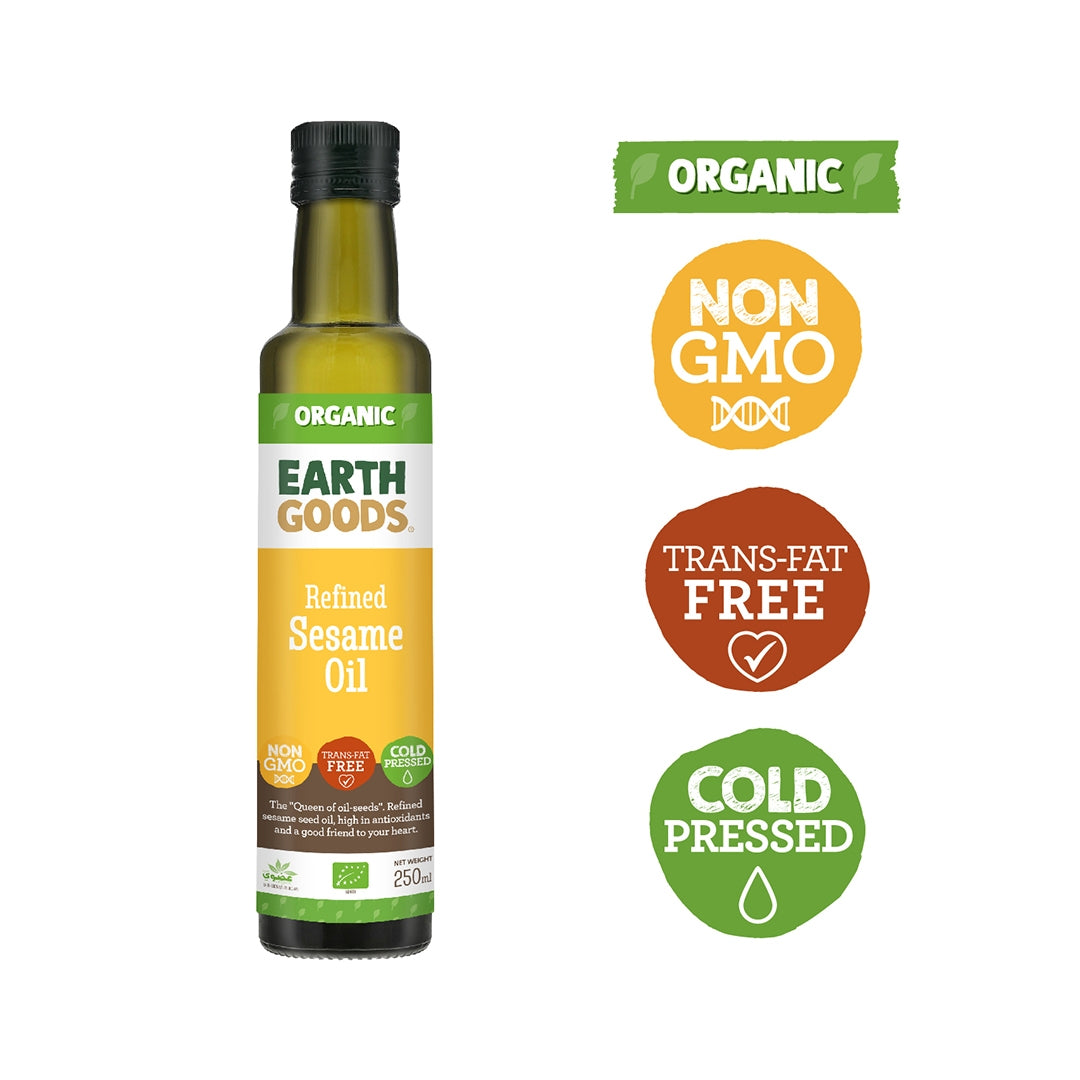 EARTH GOODS Organic Refined Sesame Seed Oil, 250ml - Organic, Vegan, Gluten Free, Non GMO
