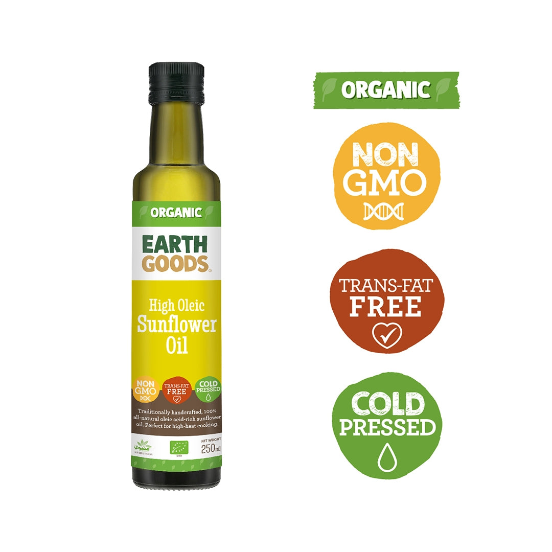 EARTH GOODS Organic High Oleic Sunflower Oil, 250ml