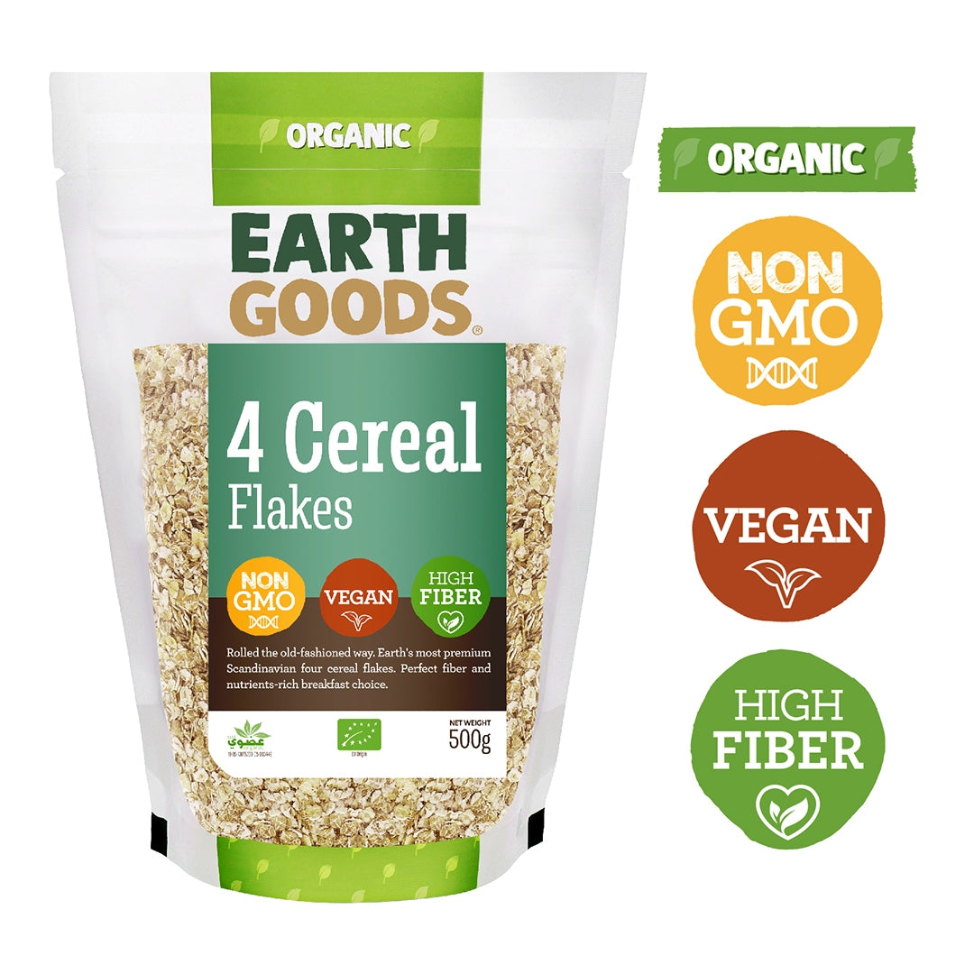 EARTH GOODS Organic 4 Cereal Flakes, 500g - Organic, Vegan, Non GMO