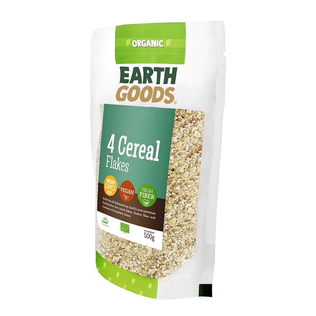 EARTH GOODS Organic 4 Cereal Flakes, 500g - Organic, Vegan, Non GMO