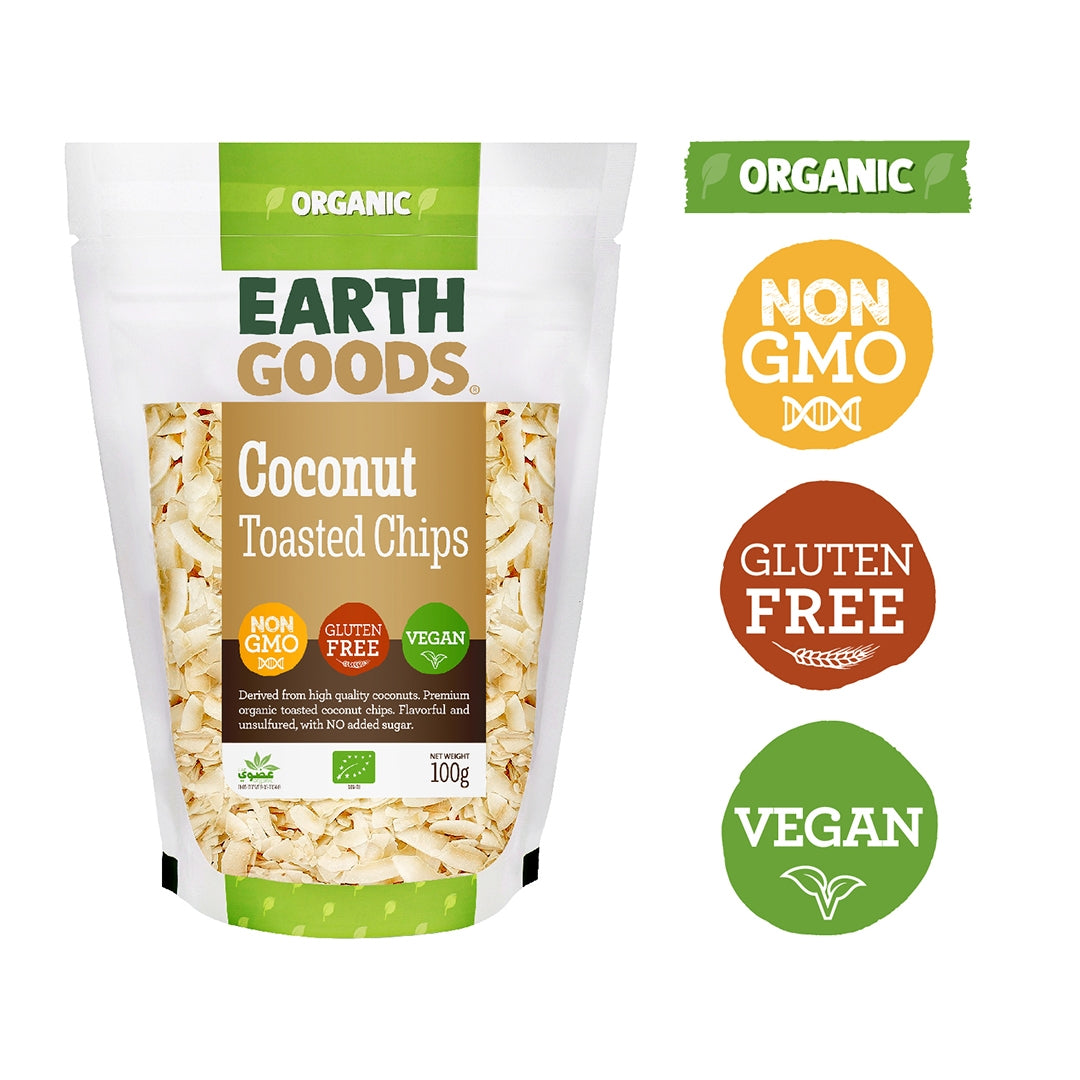 EARTH GOODS Organic Coconut Toasted Chips, 100g - Organic, Vegan, Gluten Free, Non GMO