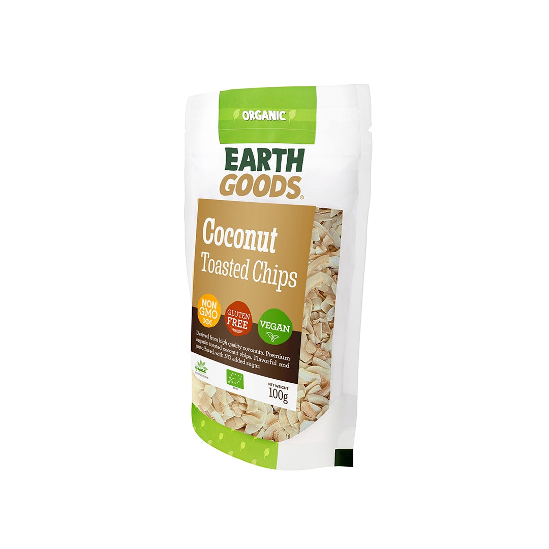 EARTH GOODS Organic Coconut Toasted Chips, 100g - Organic, Vegan, Gluten Free, Non GMO