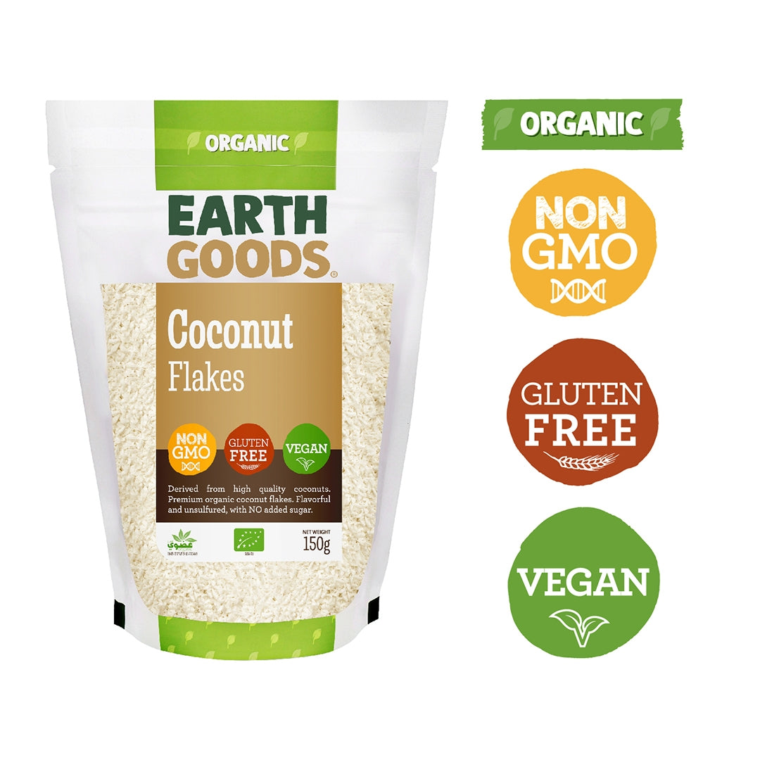 EARTH GOODS Organic Coconut Flakes, 150g - Organic, Vegan, Gluten Free, Non GMO