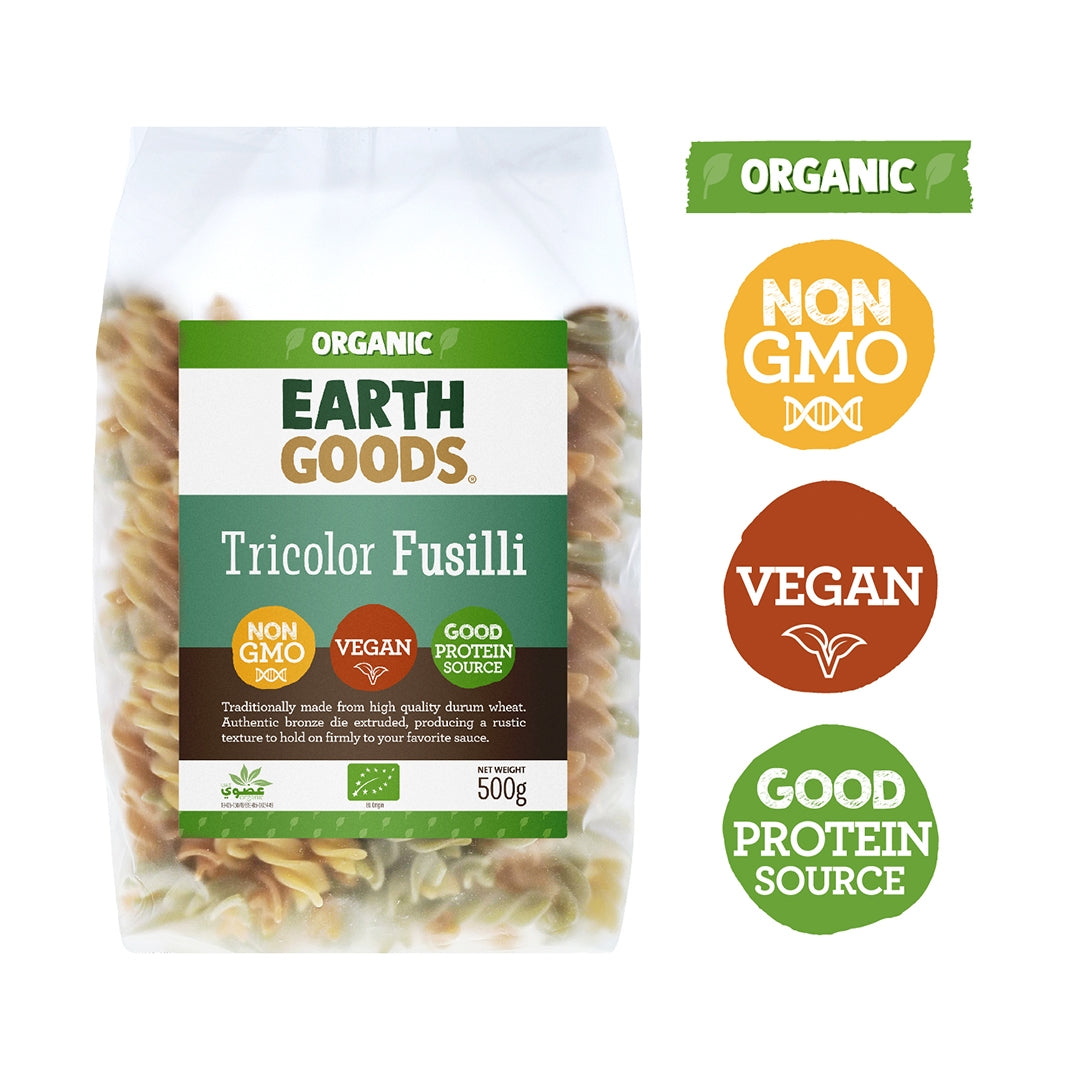 EARTH GOODS Organic Tricolor Fusilli, 500g, Organic, Vegan, Non GMO
