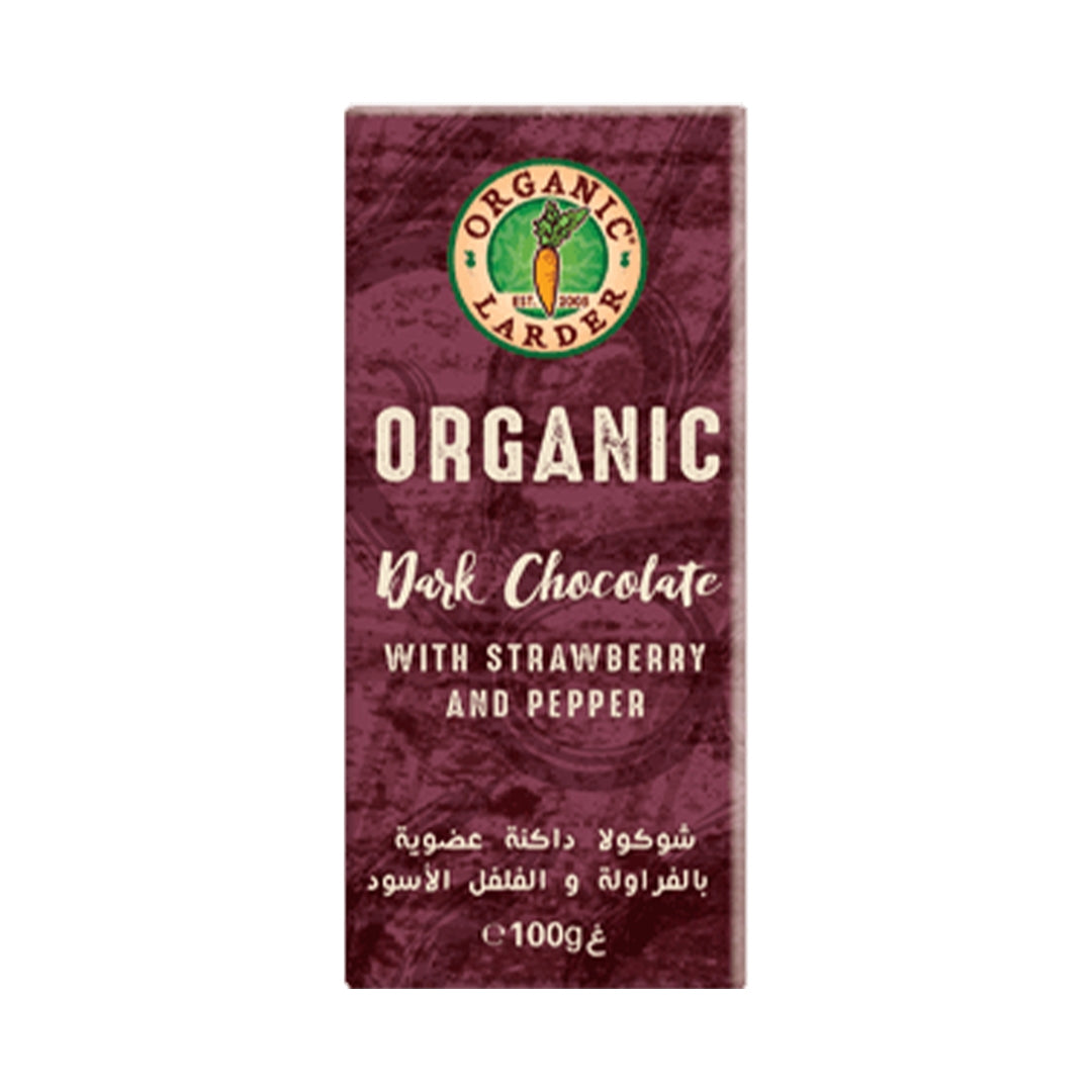ORGANIC LARDER Dark Chocolate with Strawberry & Pepper, 100g - Organic, Natural
