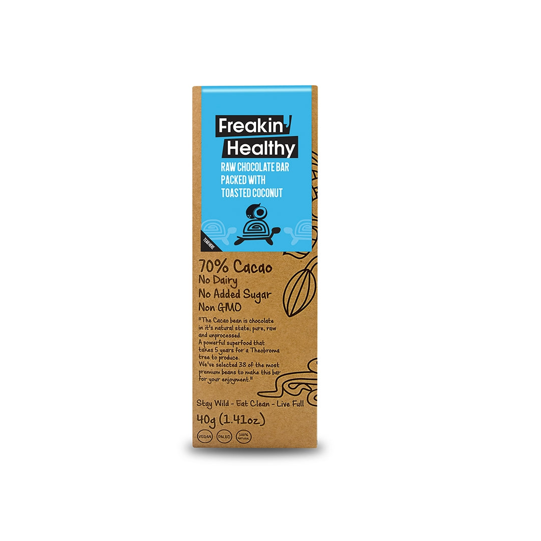 FREAKIN' HEALTHY Raw Chocolate Bar With Toasted Coconut, 40g