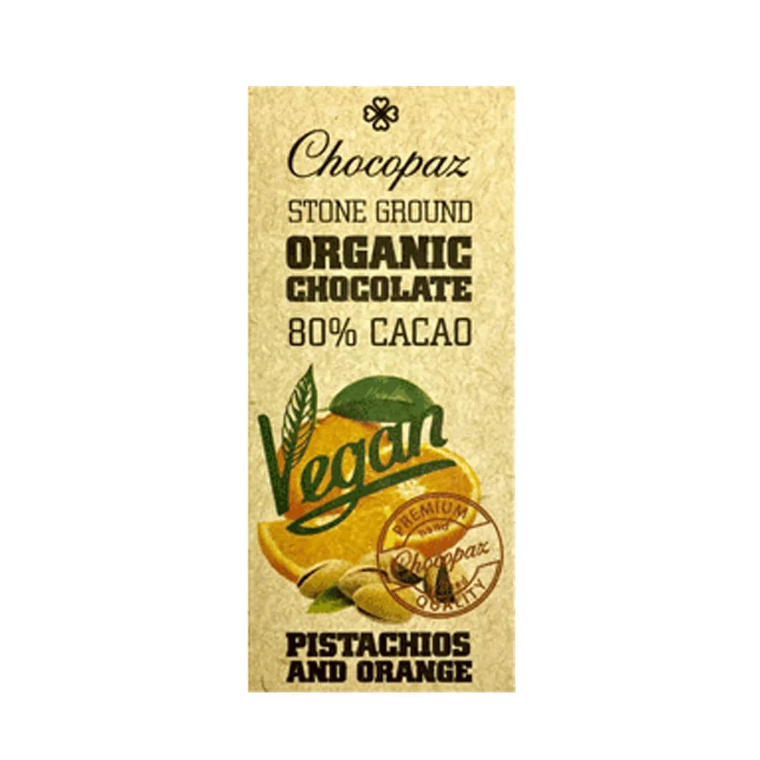 CHOCOPAZ Organic Vegan Chocolate With Pistachios And Orange 80%, 47g - COMBO OFFER!