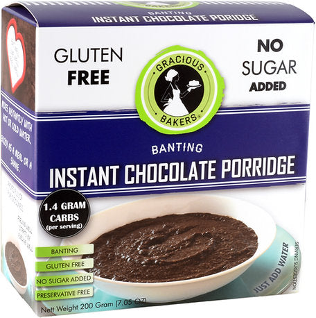 GRACIOUS BAKERS Banting Instant Chocolate Porridge, 200g, Keto friendly, Gluten free, Sugar free