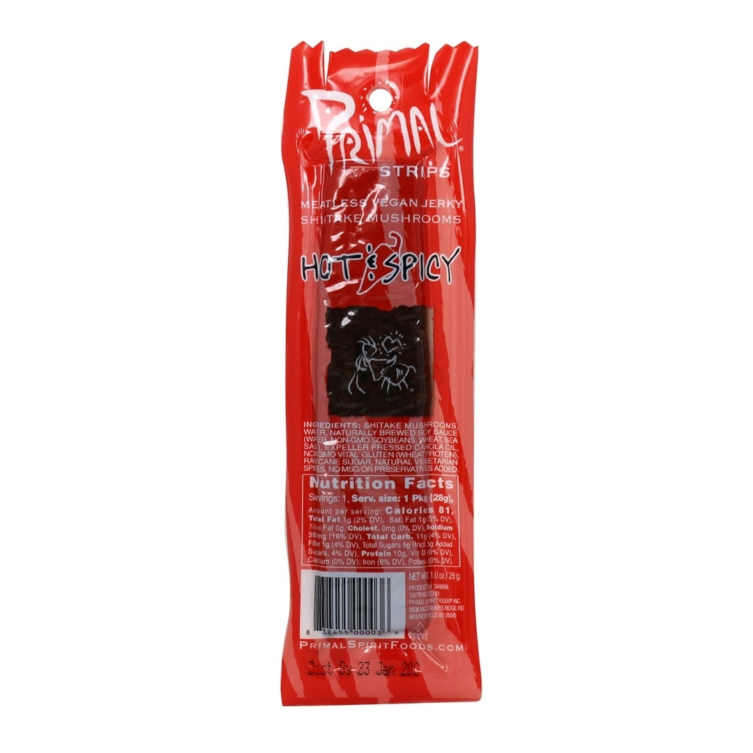 PRIMAL SPIRIT Vegan Jerky Shiitake Mushrooms Hot & Spicy Flavor, 28g