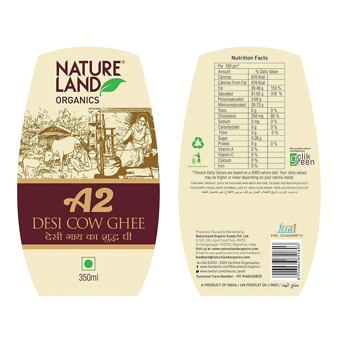 NATURELAND Organic A2 Cow Ghee, 350ml