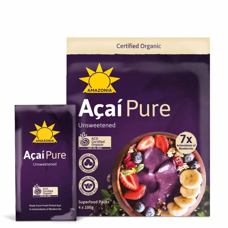 AMAZONIA Organic Acai Pure Unsweetened Smoothies, 400g, GMO Free, Gluten Free, Vegan