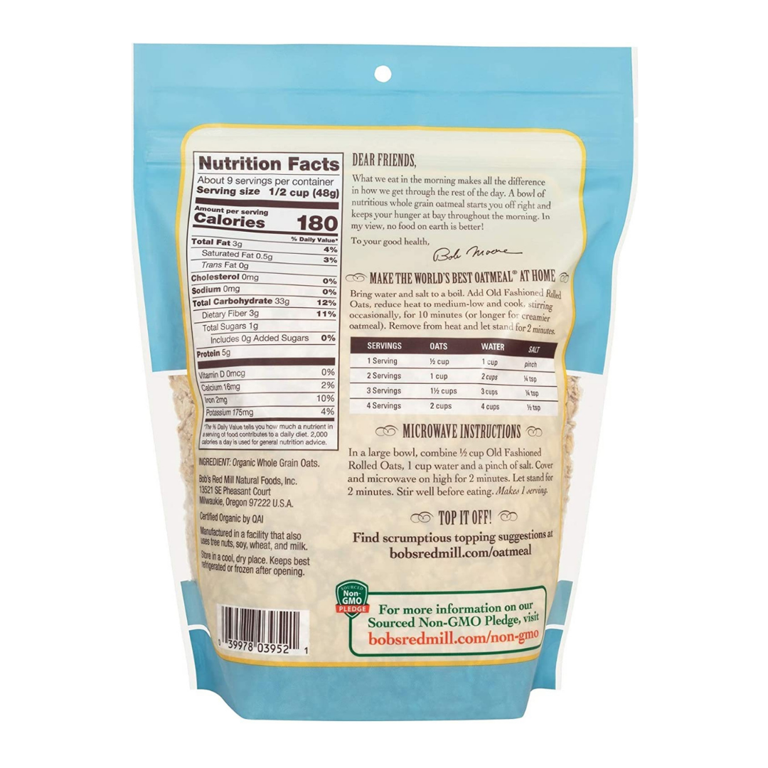 BOB'S RED MILL Organic Whole Fashioned Rolled Oats Whole Grain, 454g