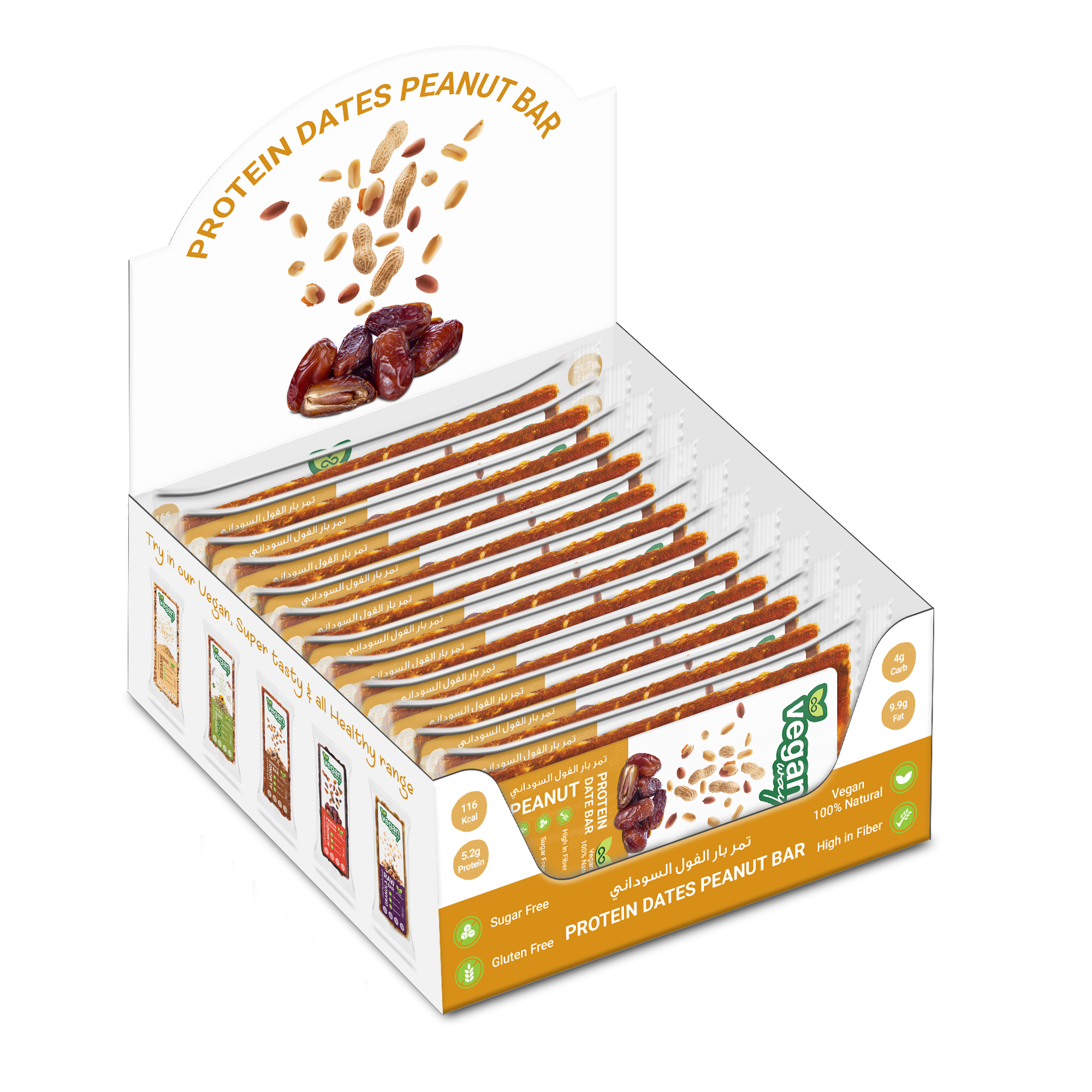 VEGAN WAY Protein Dates Peanut Butter Bar, Pack of 12 Pcs (40g each) - Vegan, Gluten Free, Non GMO