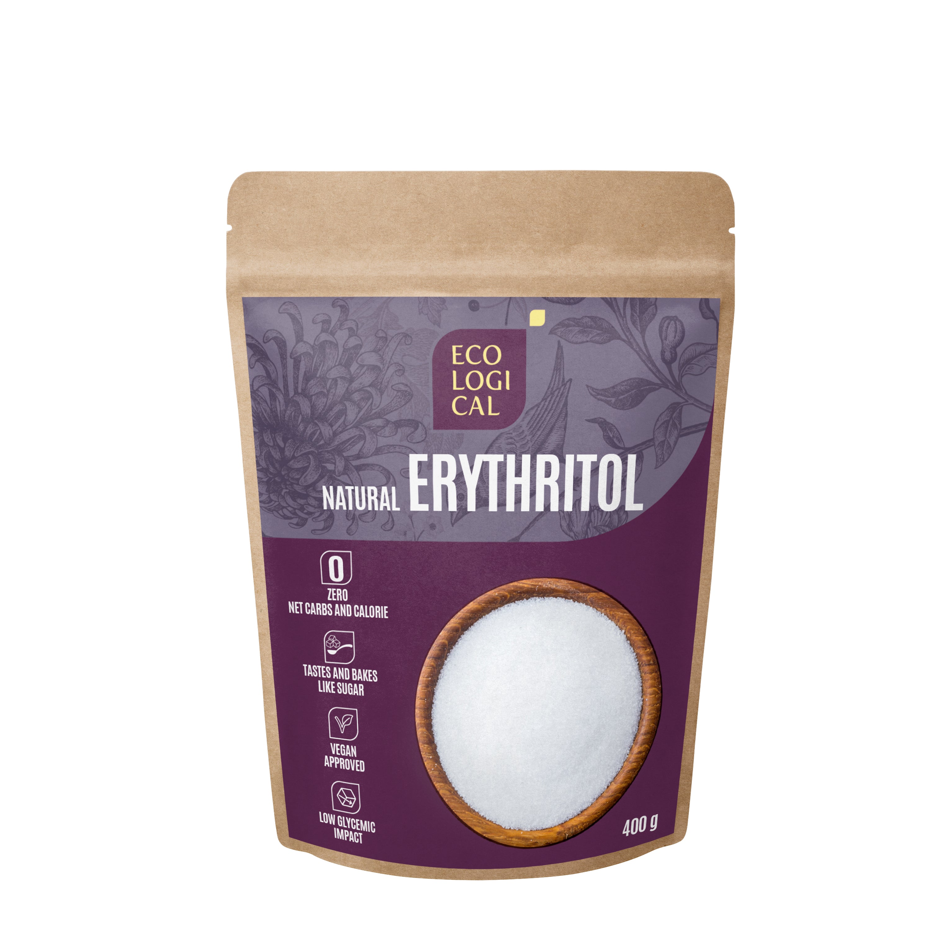 Pure ECOLOGICAL Natural Erythritol, 400g - Zero-Calorie Sweetener for Health-Conscious Living