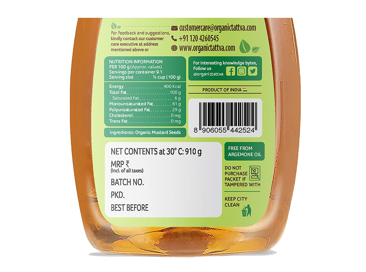 ORGANIC TATTAVA Organic Mustard Oil, 1Ltr
