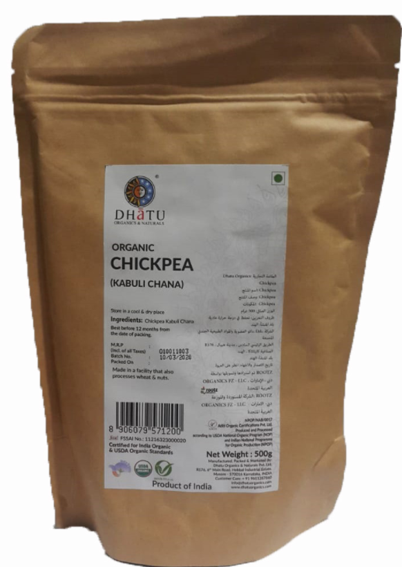 DHATU Organic Chickpea Kabuli Chana, 500g