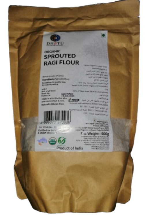 DHATU Organic Sprouted Ragi Flour (Cold Milled), 500g