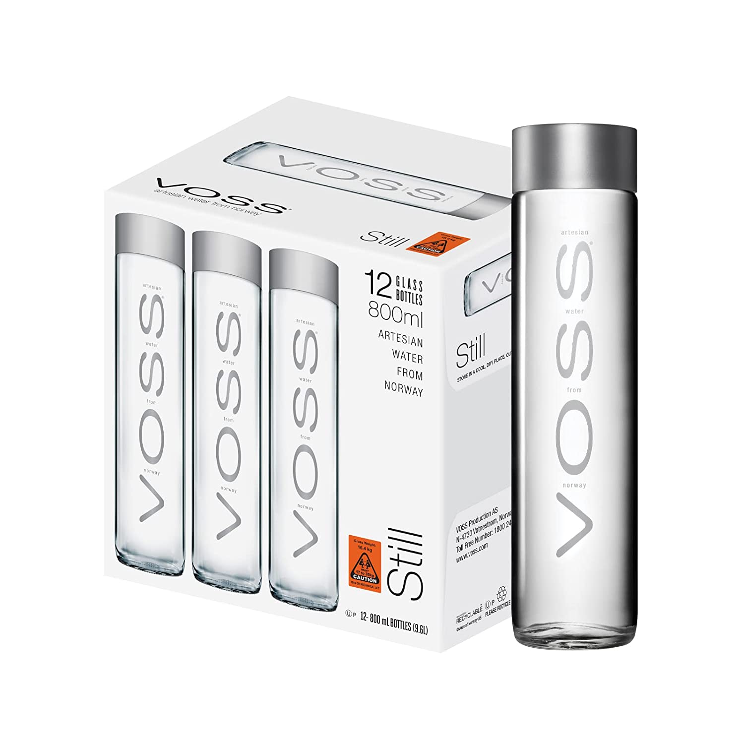 VOSS Artesian Still Water, 800ml - Case of 12 Glass Bottles