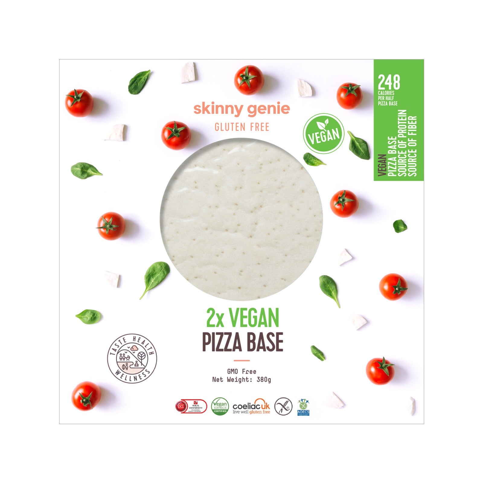 SKINNY GENIE Vegan Plain Pizza Base (26cm) - 2 Pcs, 380g