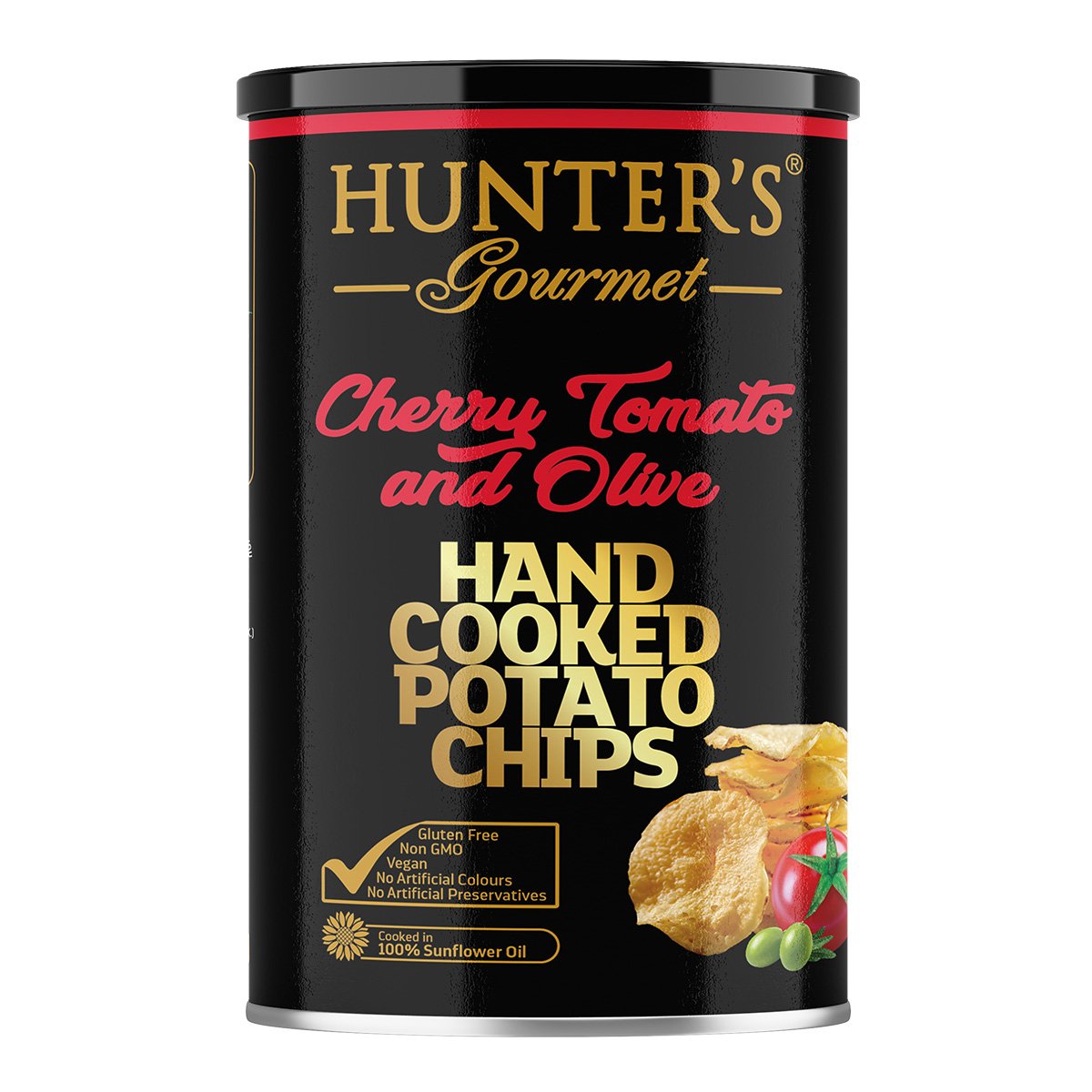 HUNTER'S GOURMET Hand Cooked Potato Chips - Cherry Tomato and Olive, 150g