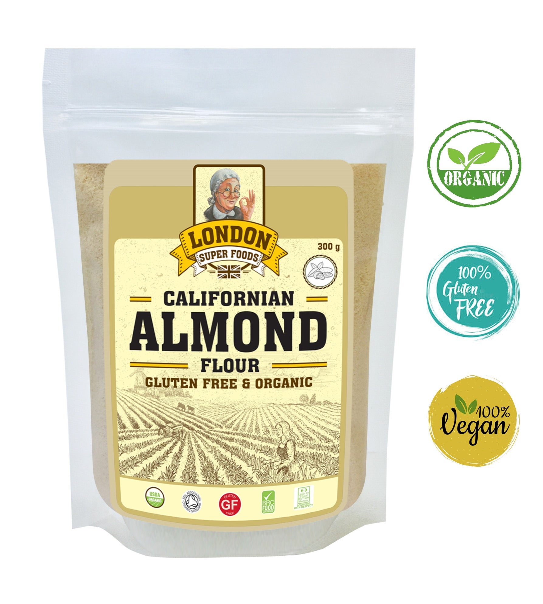 LONDON SUPER FOODS Organic Californian Almond Flour, 300g - Gluten Free