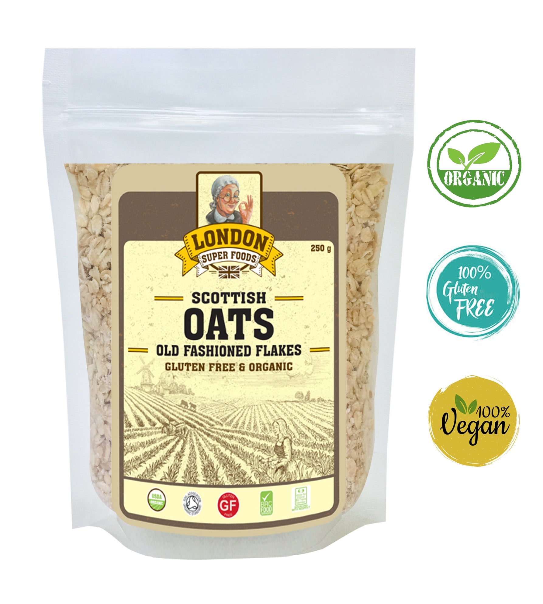 LONDON SUPER FOODS Organic Scottish Oats Old Fashioned Flakes, 250g