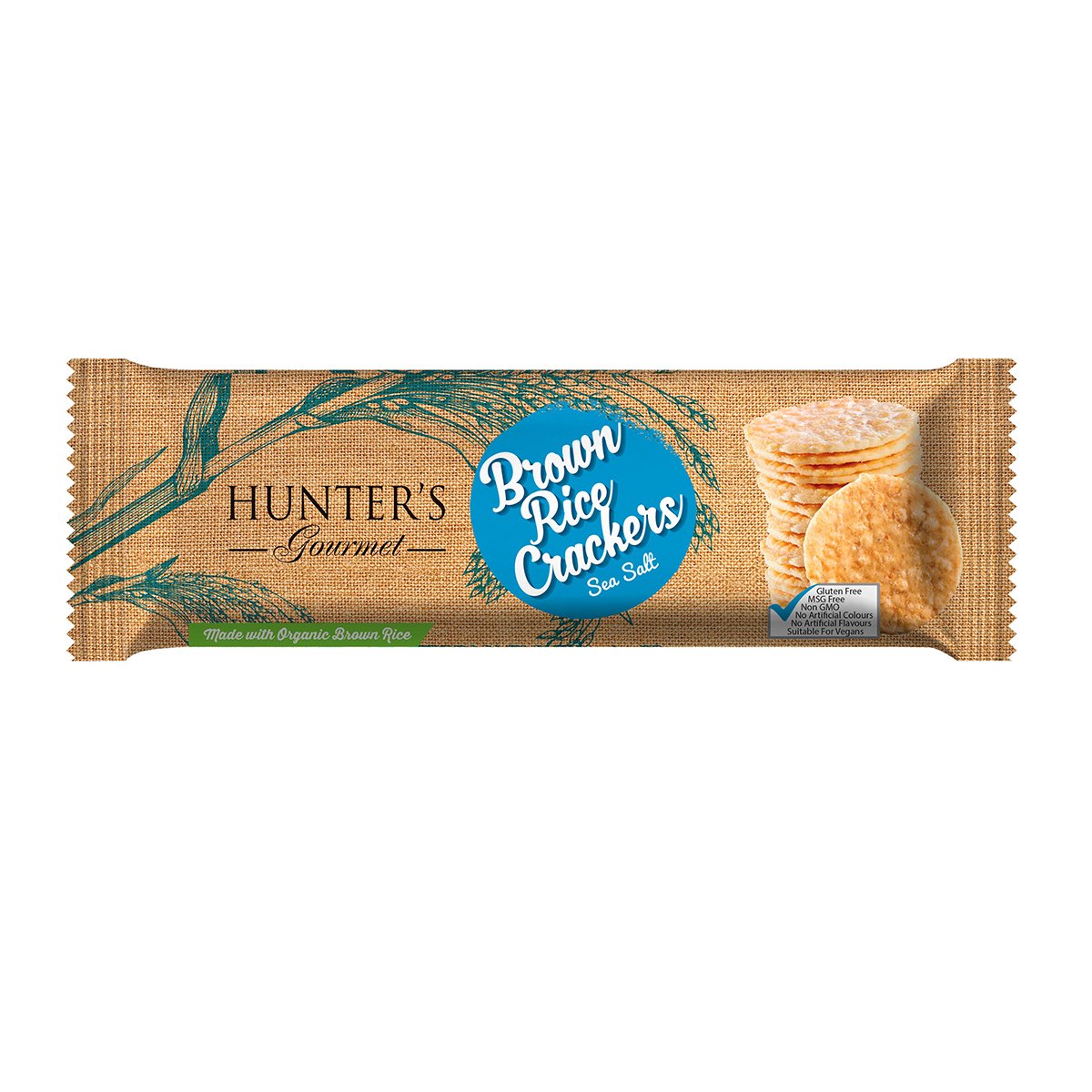 HUNTER'S GOURMET Brown Rice Crackers - Sea Salt, 100g