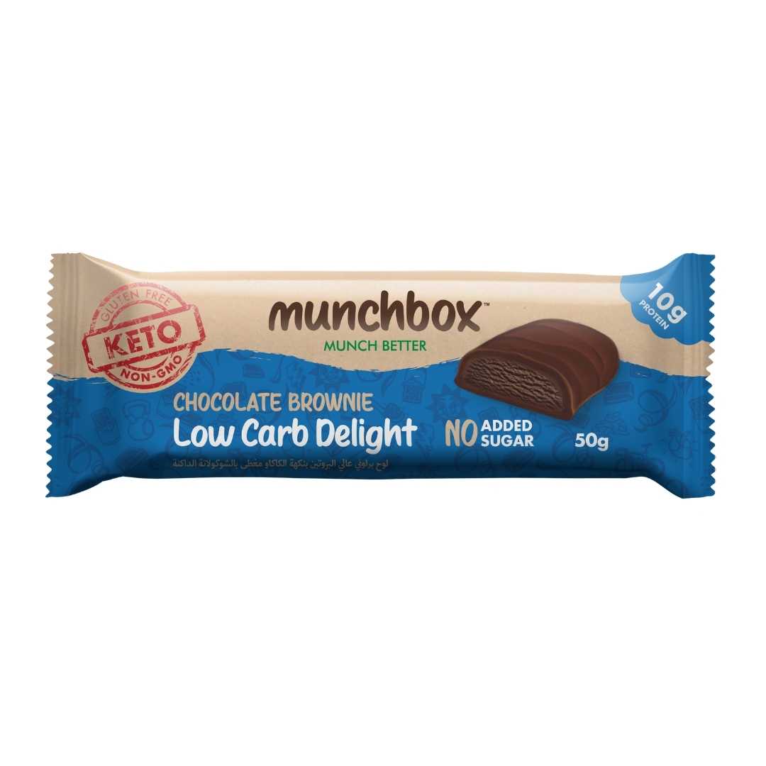 MUNCH BOX Keto Chocolate Brownie Bar - Low Carb Delight,50g, Keto, Non Gmo, Gluten free, Sugar free