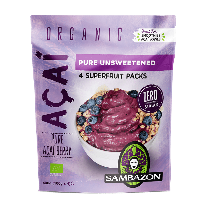 SAMBAZON Organic Pure Unsweetened Acai Smoothie, 4 x 100g