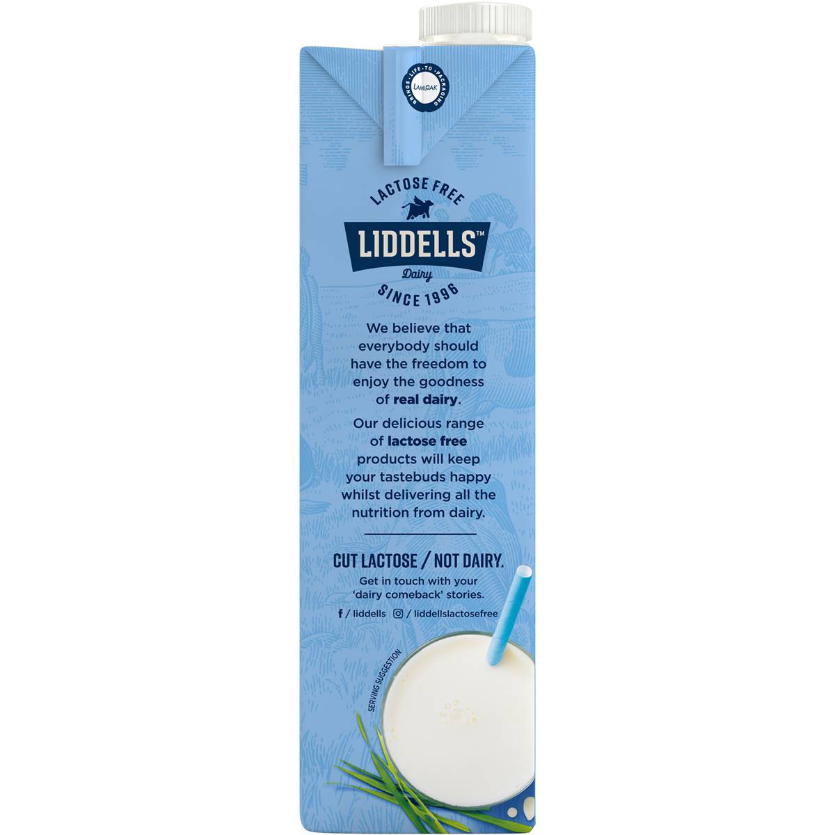 LIDDELLS Full Cream Milk, Easy to digest, 1L - Gluten Free, Lactose Free