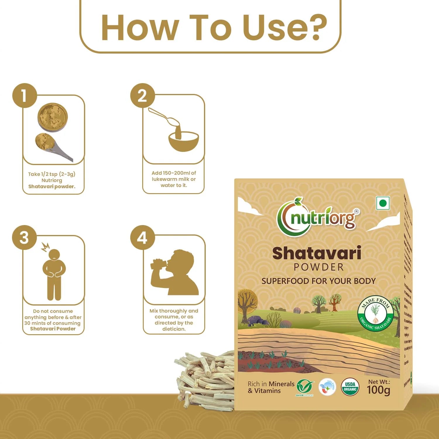 NUTRIORG Shatavari Powder, 100gm